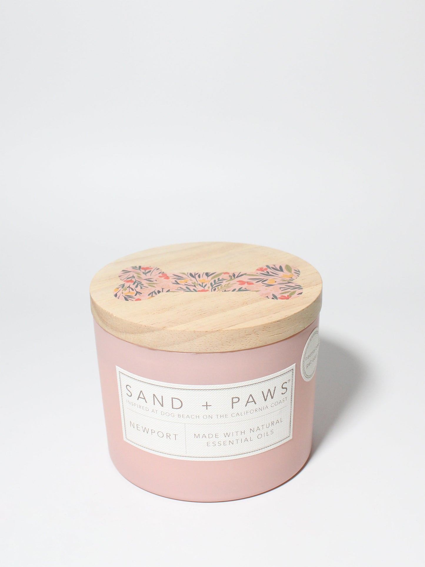 Sand + Paws Newport 12 oz scented candle Peony vessel with Painted Dog Bone lid