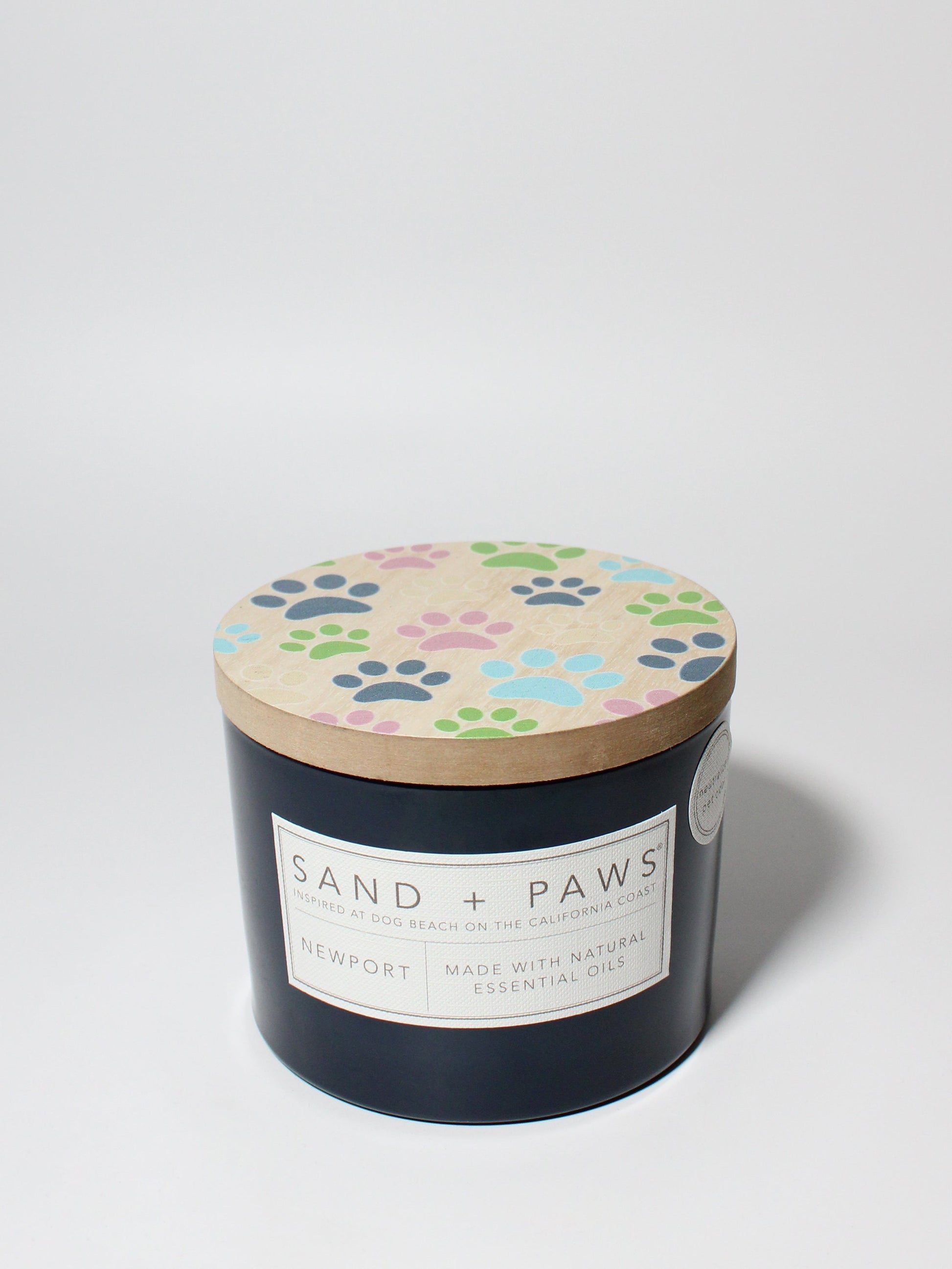 Sand + Paws Newport 12 oz scented candle Ink vessel with Painted Paw Print lid