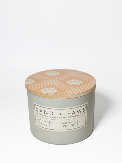 Sand + Paws Cashmere & Linen 12 oz scented candle